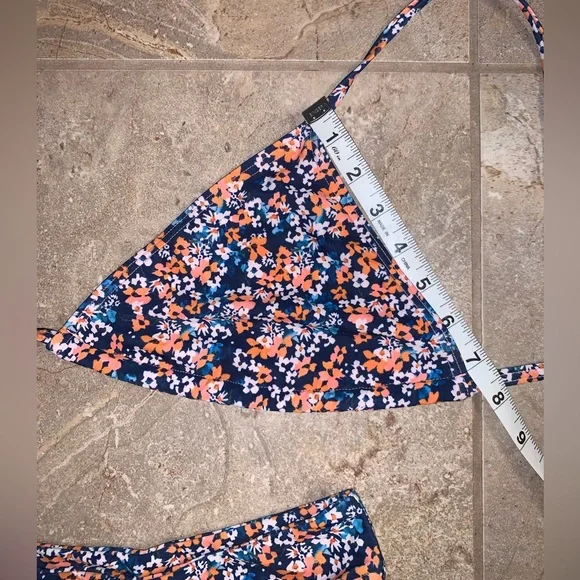 Shein Blue Orange Floral String Triangle Top Cheeky Bikini Set - Size Medium - Picture 5 of 8